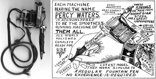 Publicité de Percy Waters pour la vente de machine à tatouer moderne